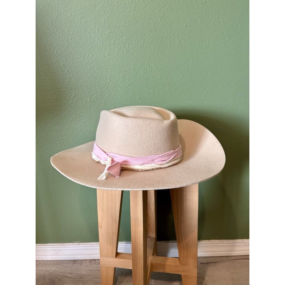 Wyeth Beige Wool Fedora Hat Wide Brim OS Casual cowgirl festival fall neutral
